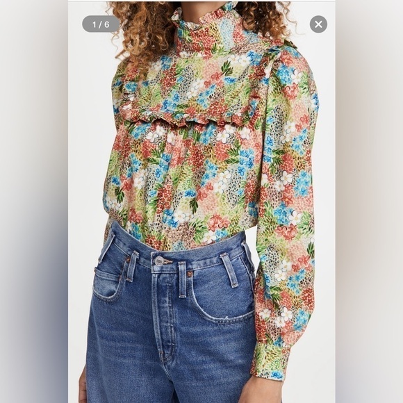 Meadows Tops - Meadows Heather Floral Cotton Frilly Ruffles Top Size 10